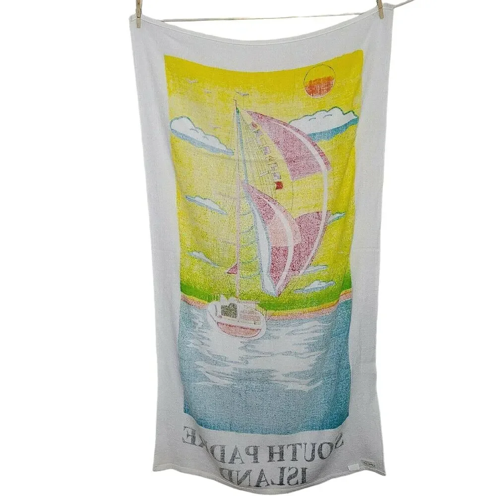 Vintage South Padre Island Beach Towels Lot Sailing Nautical Colorful Cotton